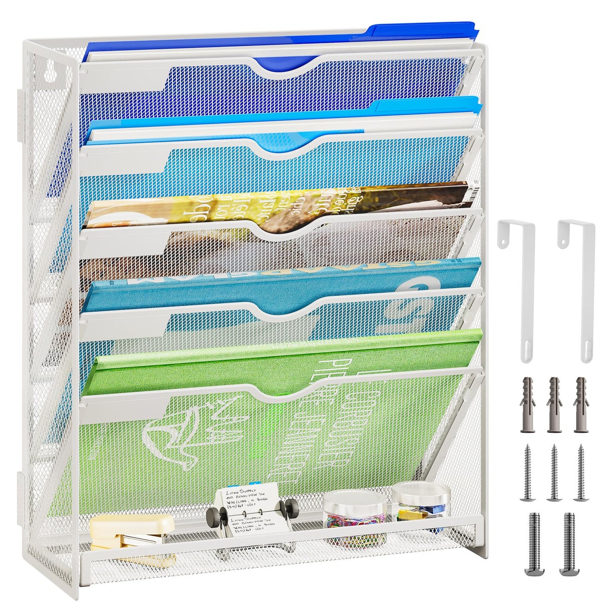 Lavatino 6-Tier Hanging File Organizer, Wall Mount File Holder for Mails Folders Papers Magazine