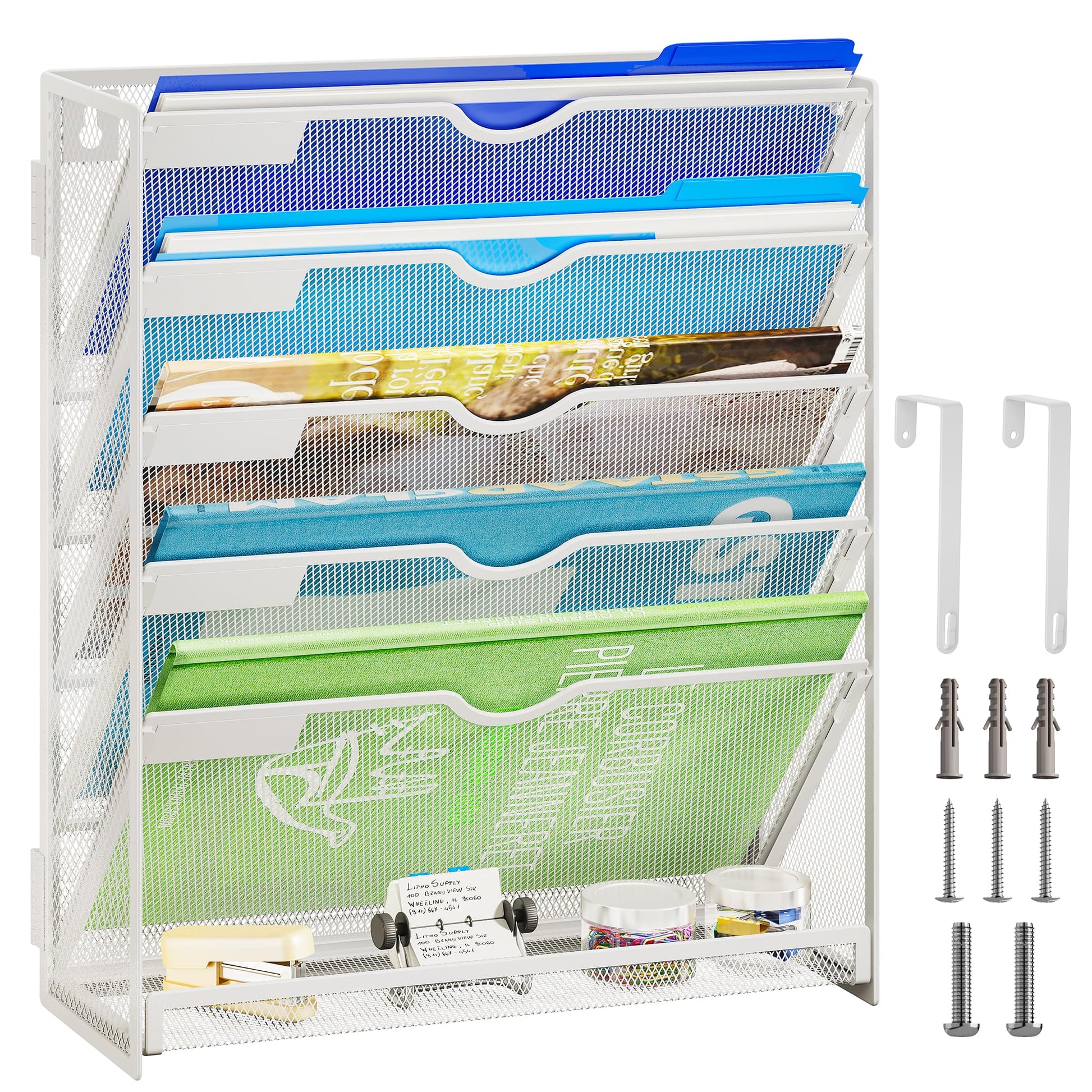 Lavatino 6-Tier Hanging File Organizer, Wall Mount File Holder for Mails Folders Papers Magazine