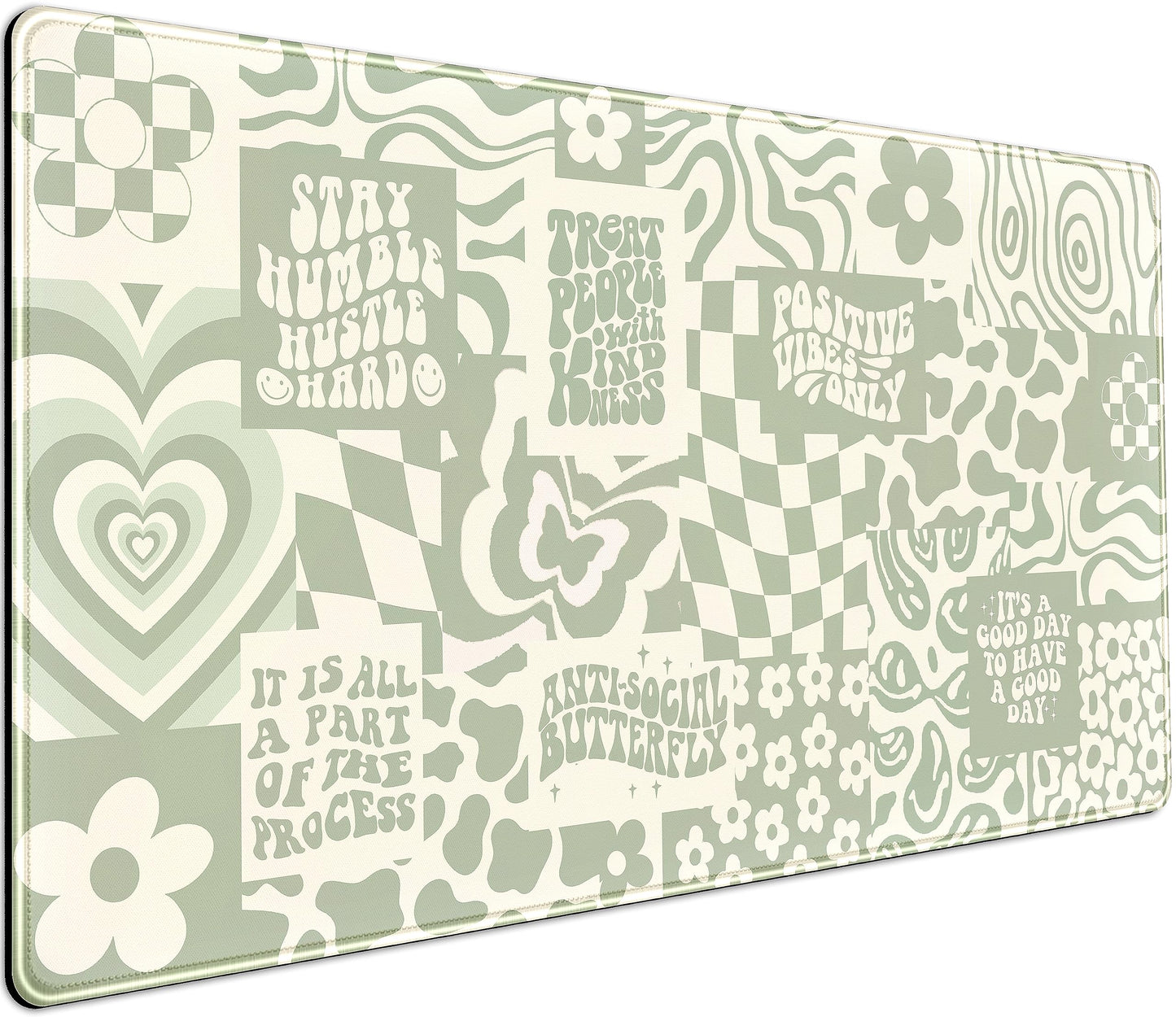 DCJJM Boho Aesthetic Desk Mat Beige Retro Hippie Boho XXL Large Extended Gaming Green Sage Mouse