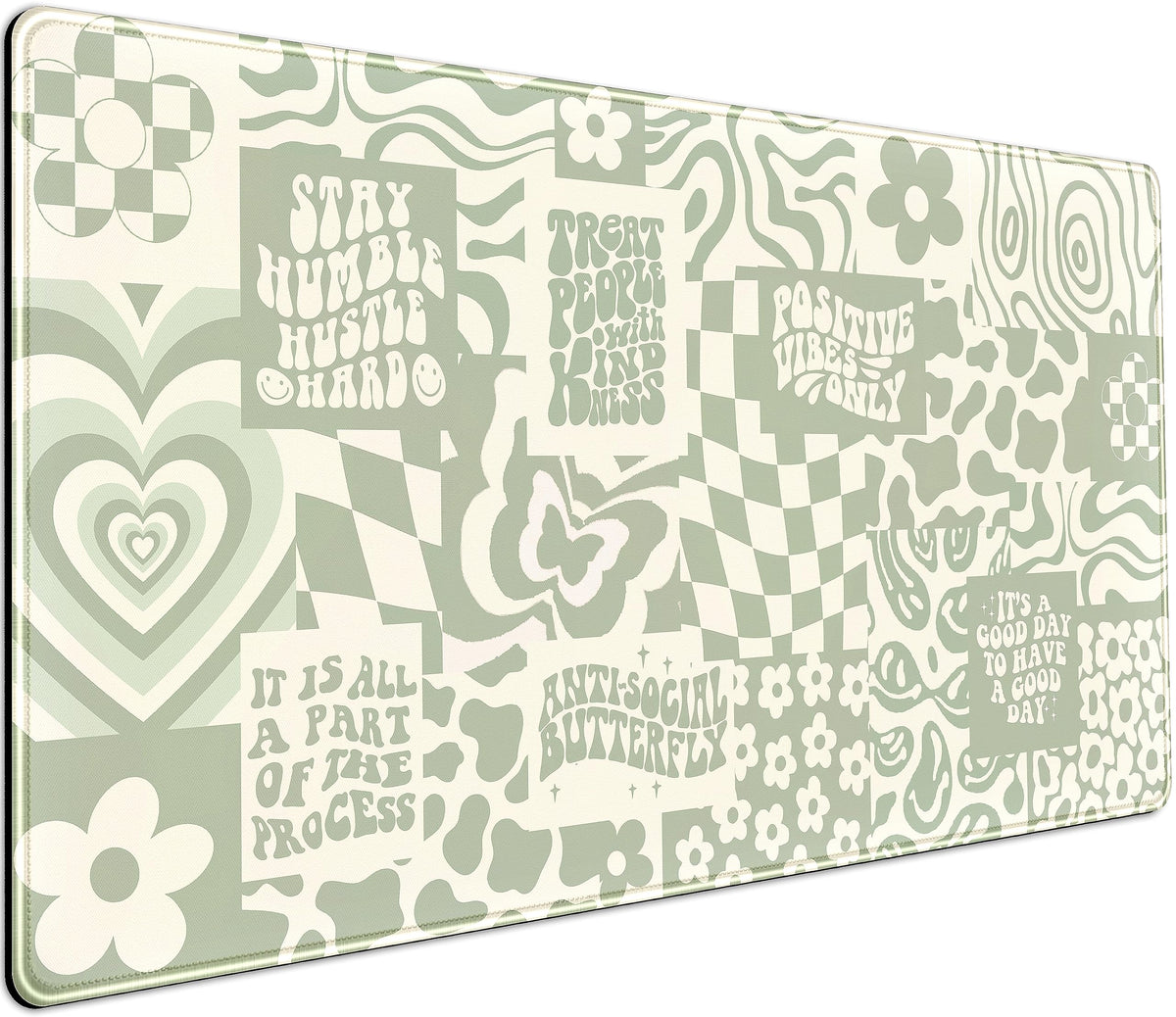 DCJJM Boho Aesthetic Desk Mat Beige Retro Hippie Boho XXL Large Extended Gaming Green Sage Mouse
