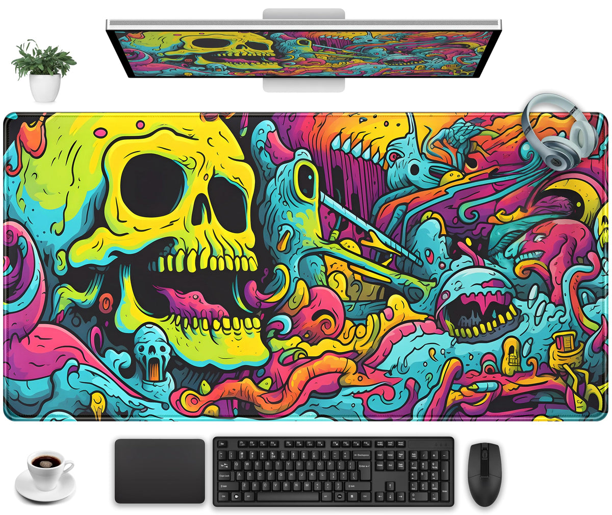 Gaming Desk Mat Skull Desk Pad Extended Mouse Pad XXL, Cool Mouse and Keyboard Mat Big Desktop Mats