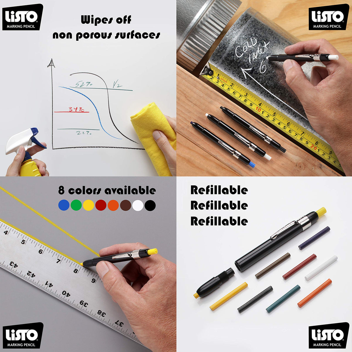 Listo 1620 - Box of 12 - YELLOW COLOR - China Markers/Grease Pencils