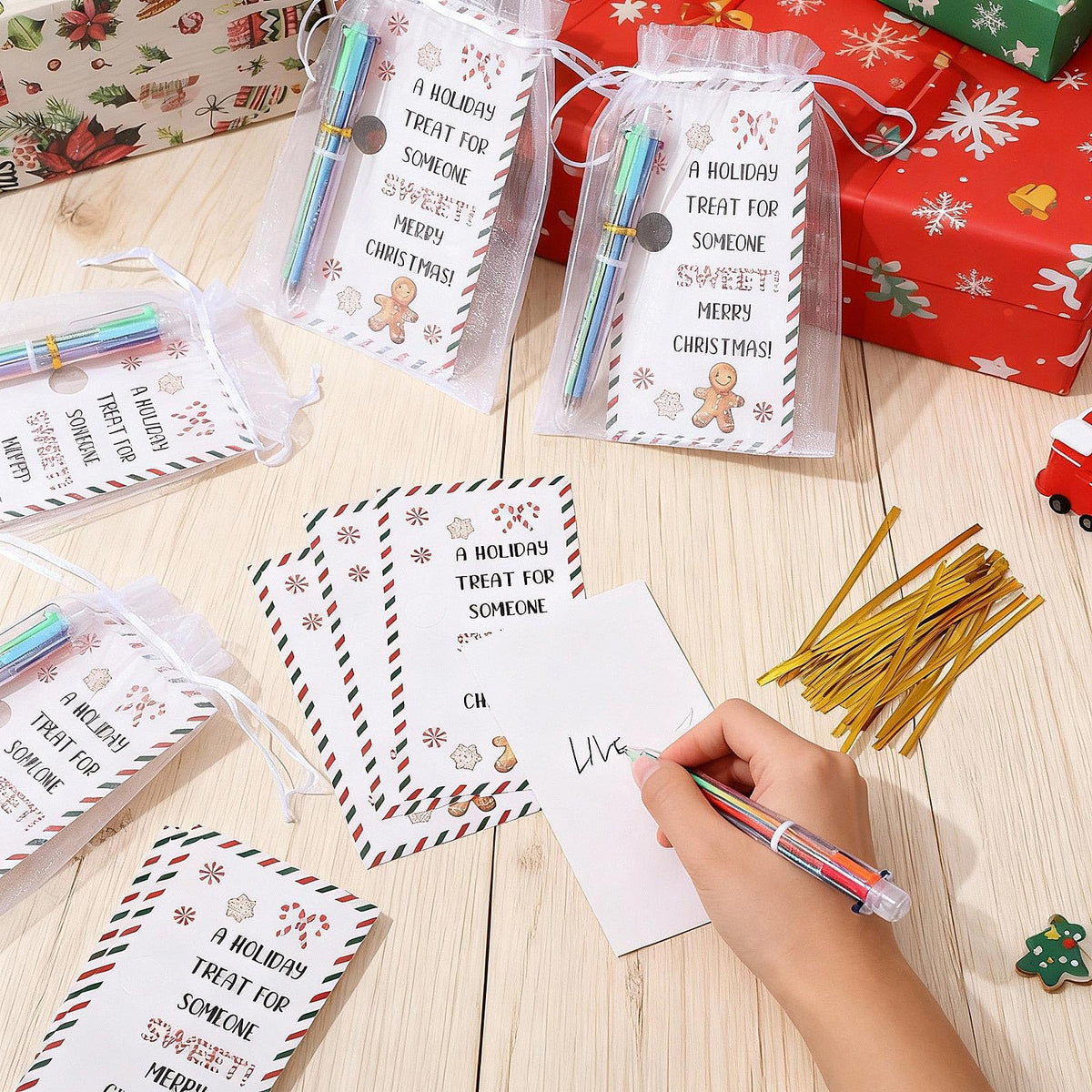 Marspark 30 Set Christmas Candy Cane Gifts Bulk Ballpoint Pens and Cards