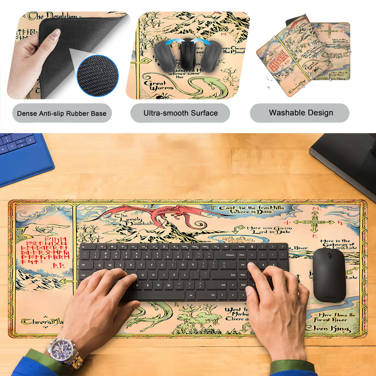 Vintage Desk Pad Gaming Desk Mat XL Mouse Pad, Computer Keyboard Mat Extra Large Mouse Mat