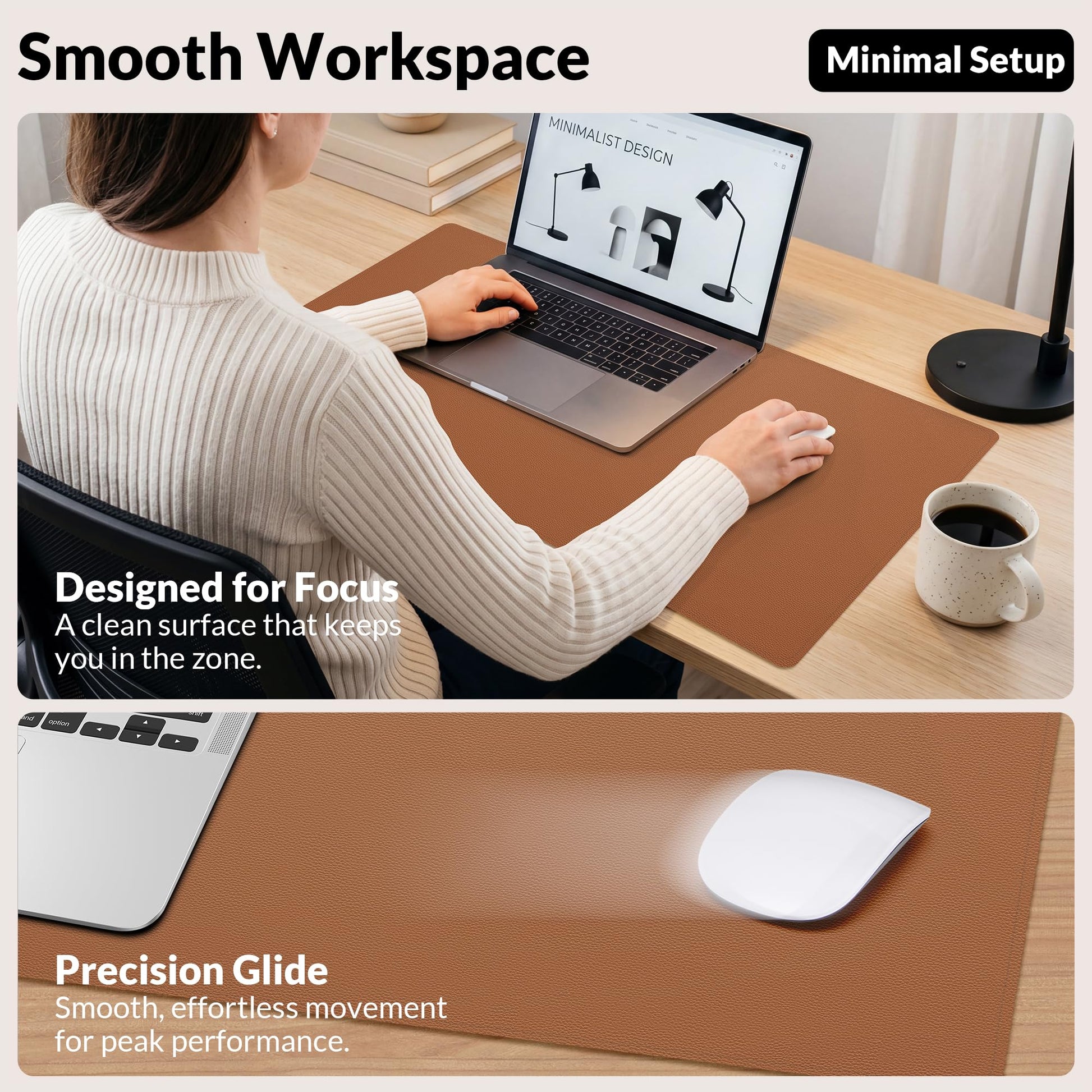 AFIING Leather Desk Mat 35.4" x 17", Brown