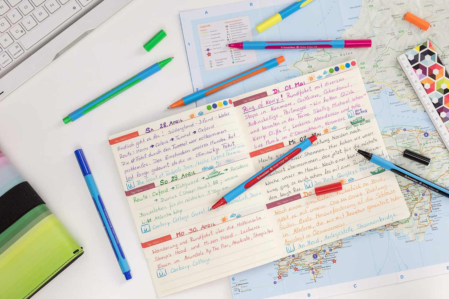 Schneider Slider Edge XB (Extra Broad) Ballpoint Pen, 1.4 mm, Light Blue Barrel, Red Ink, Box of 10