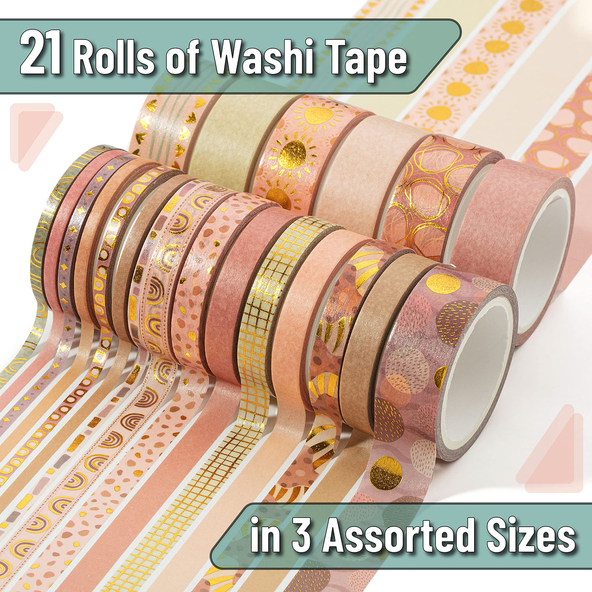 Mr. Pen- Washi Tape Set, 21 Rolls, Assorted Sizes, Boho Design