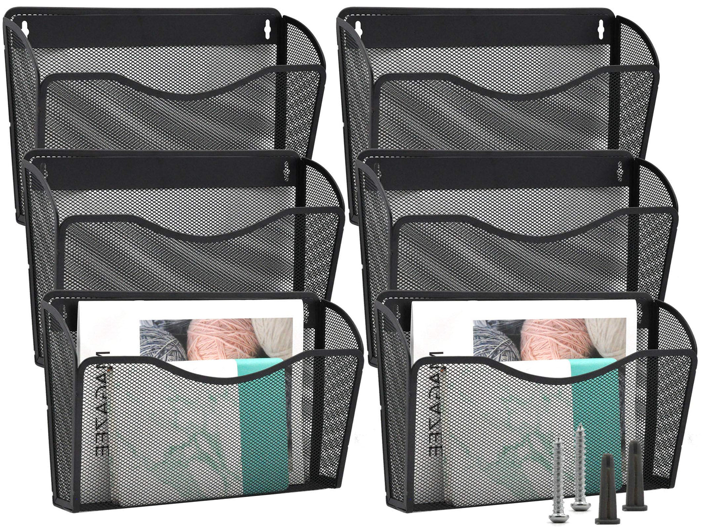 EASEPRES 6 Single Pocket Mesh Hanging File Organizer, Vertical Wall Mounted Magazine File Holder