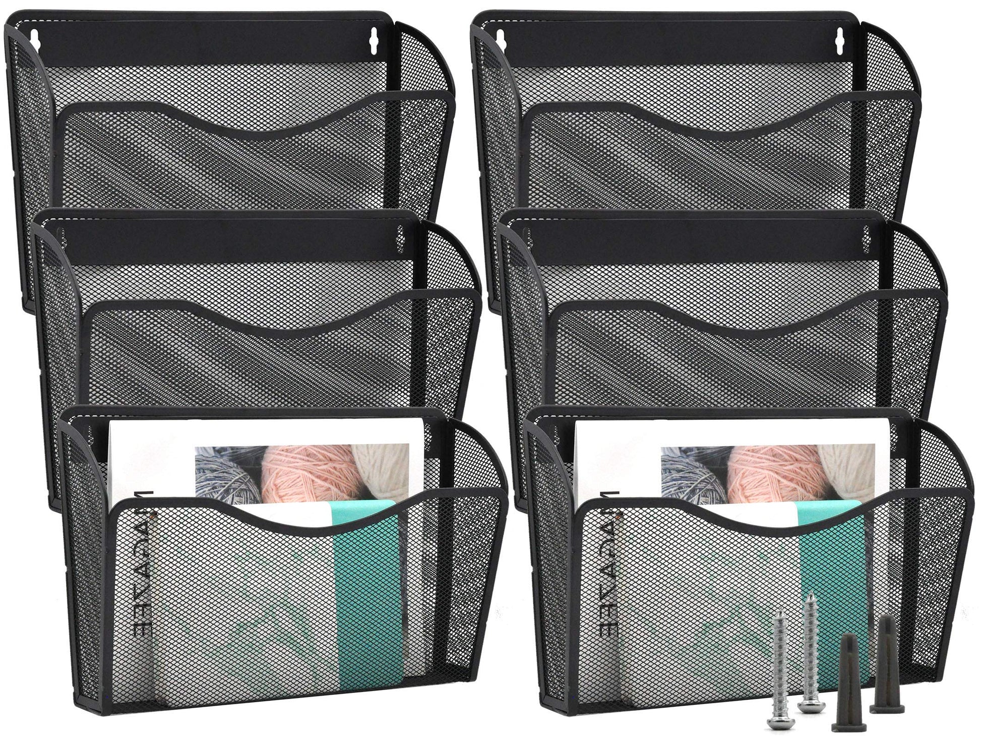 EASEPRES 6 Single Pocket Mesh Hanging File Organizer, Vertical Wall Mounted Magazine File Holder