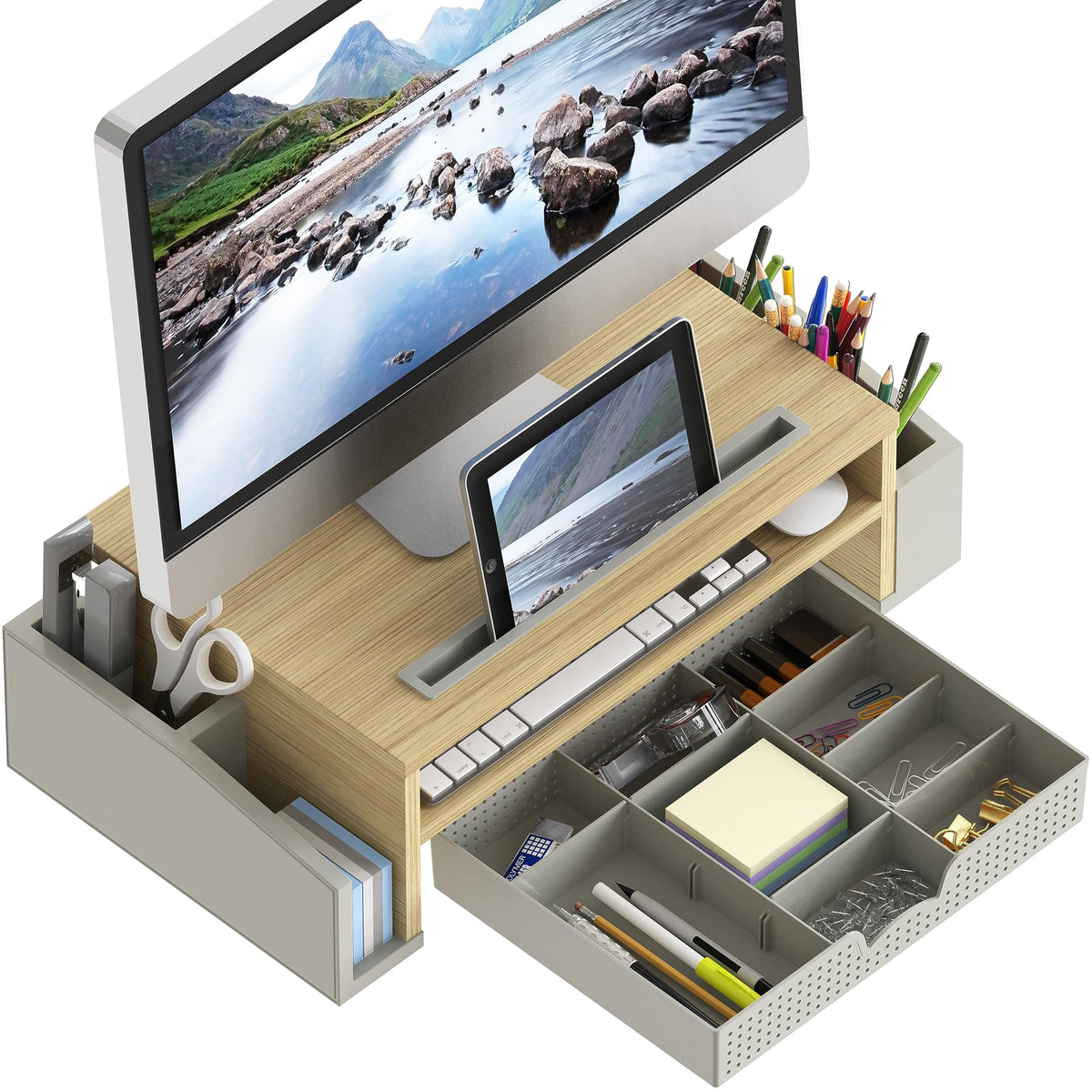 Simple Houseware Desk Monitor Stand Riser w/ Adjustable Tray, Oak