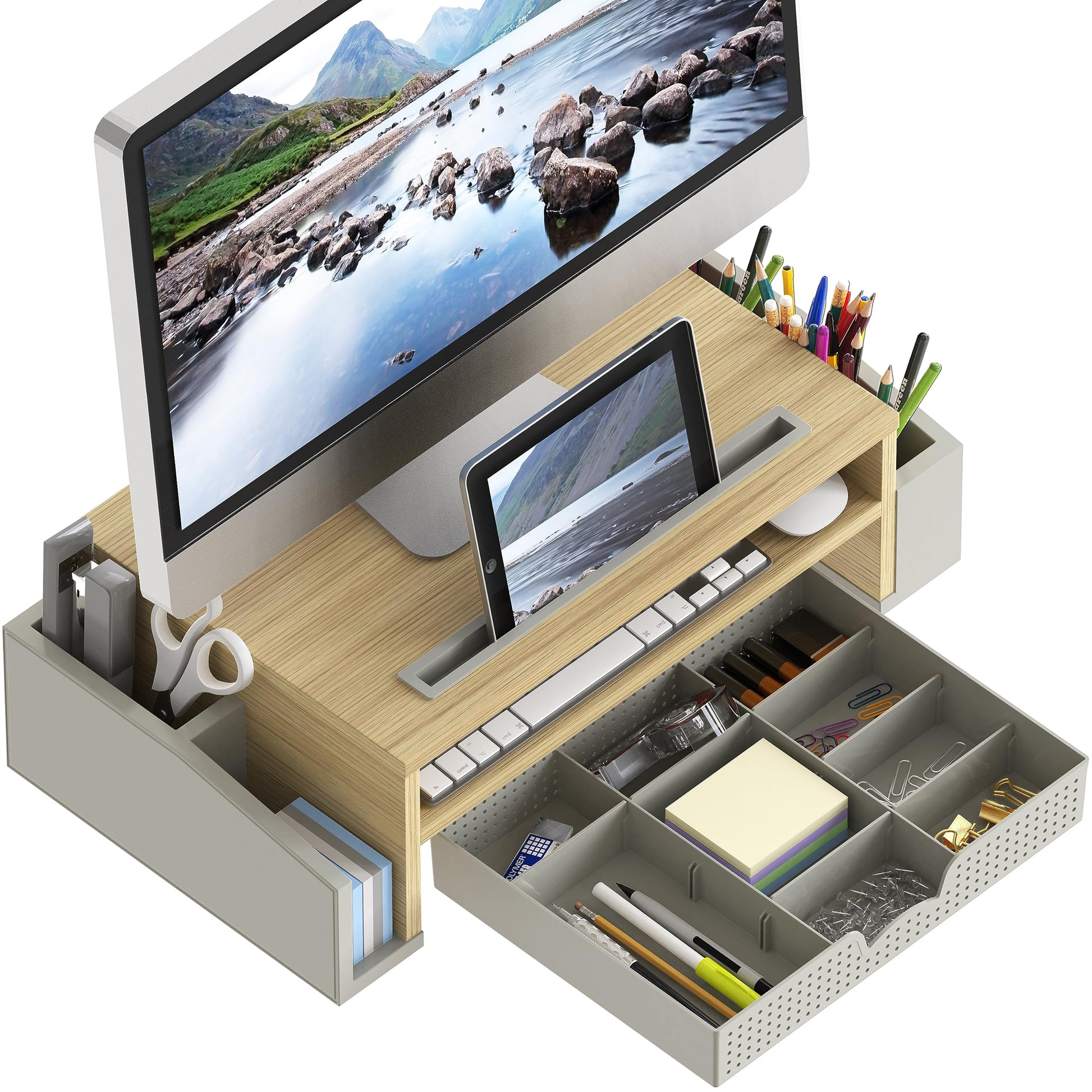Simple Houseware Desk Monitor Stand Riser w/ Adjustable Tray, Oak