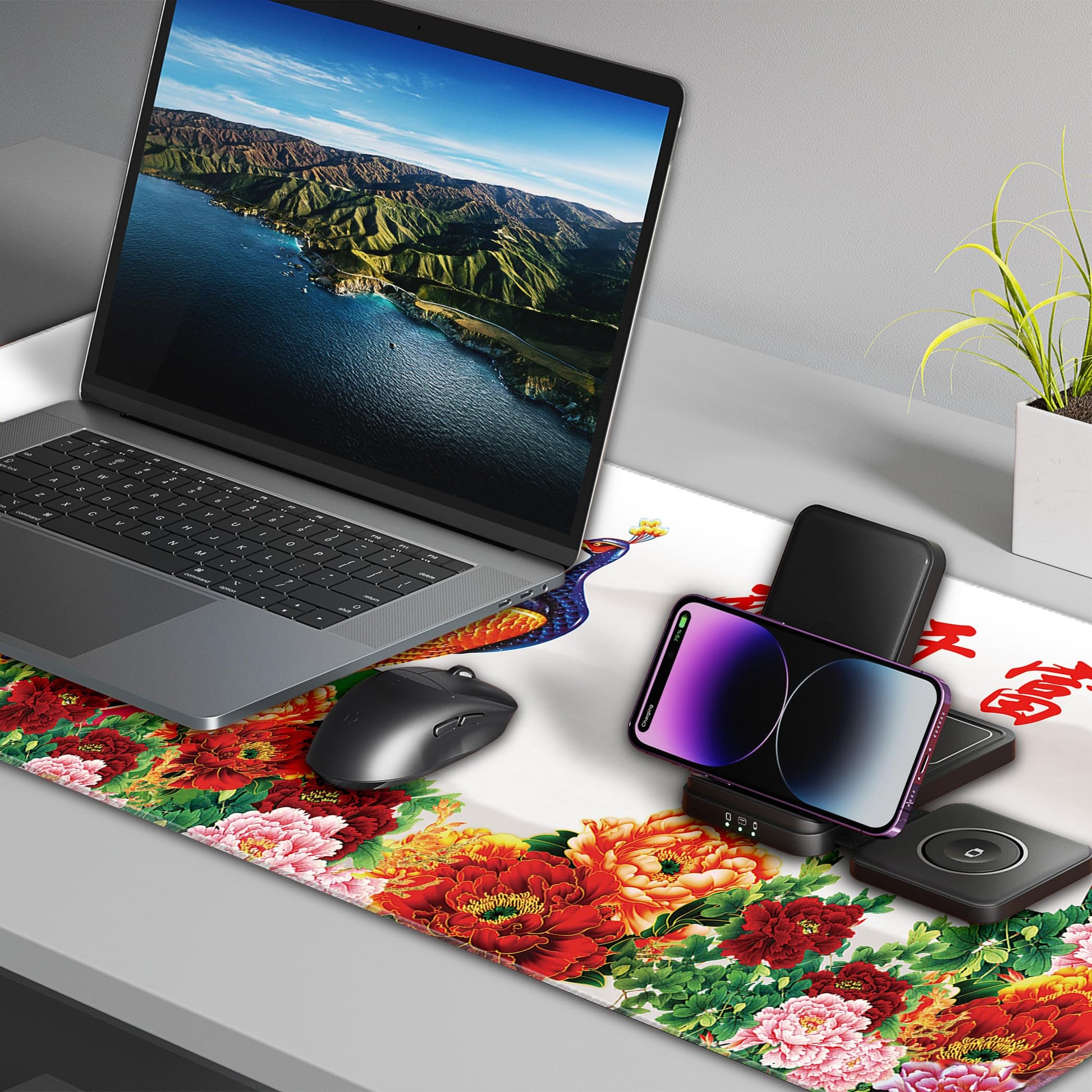 LL-COEUR XXL Landscape Gaming Mouse Pad Computer Keyboard Mat Office Desk Pad (Peacock, 35.4" x