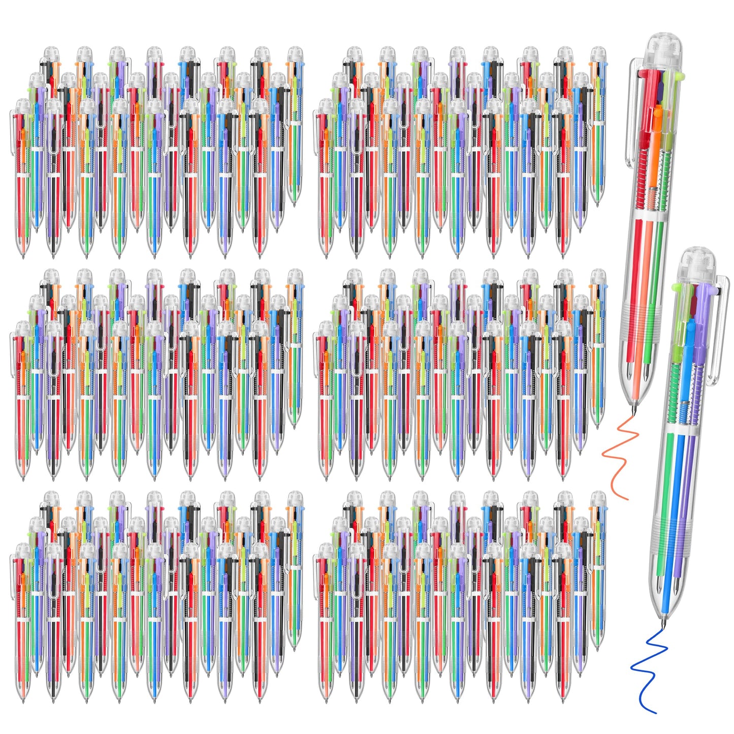 Aodaer 144 Pieces Multicolor Ballpoint Pens 0.5 mm 6 Colors Transparent Barrel Ballpoint Pen 6-in-1
