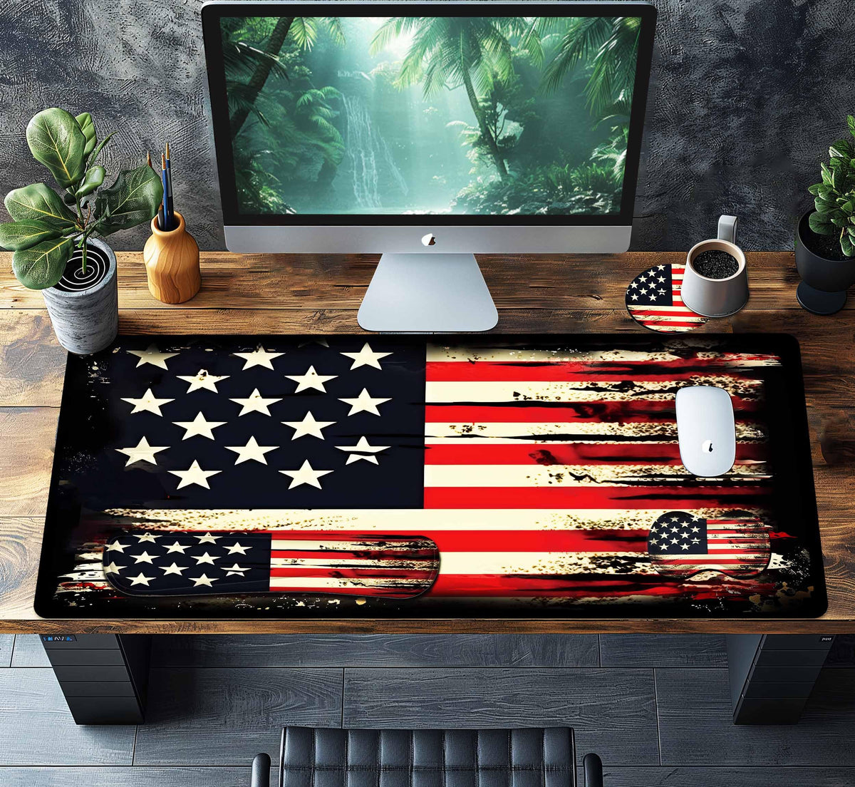 HaoSiTeck 4-Piece Extended Large Mouse Pad Set for Women Men with Retro Flag Design Includes 35.4 x