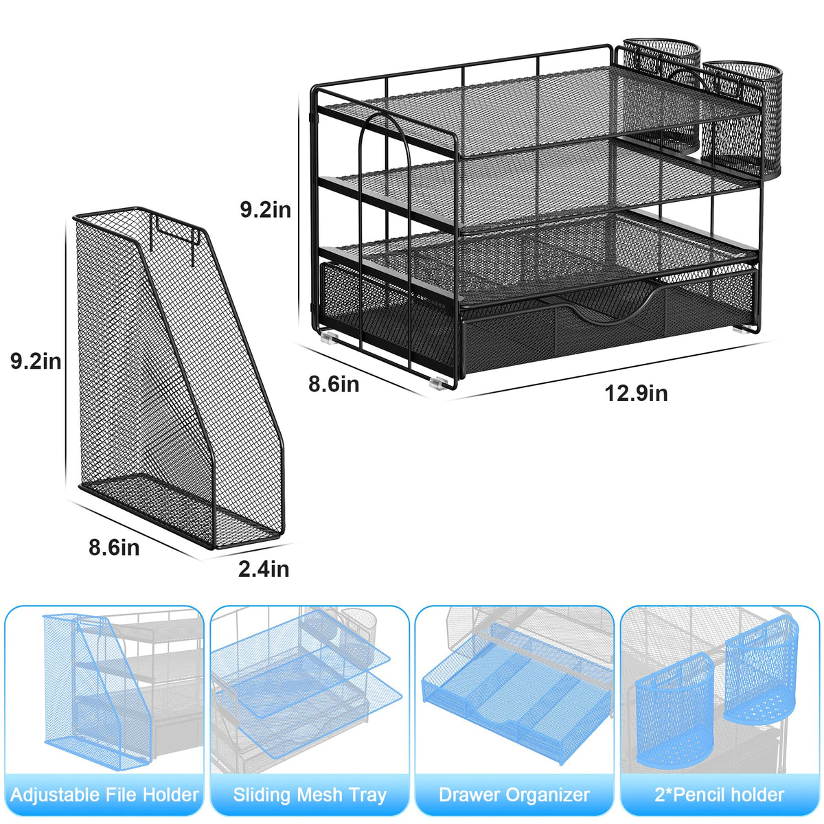 gianotter Metal Mesh Desk Organizers and Accessories with File Holder