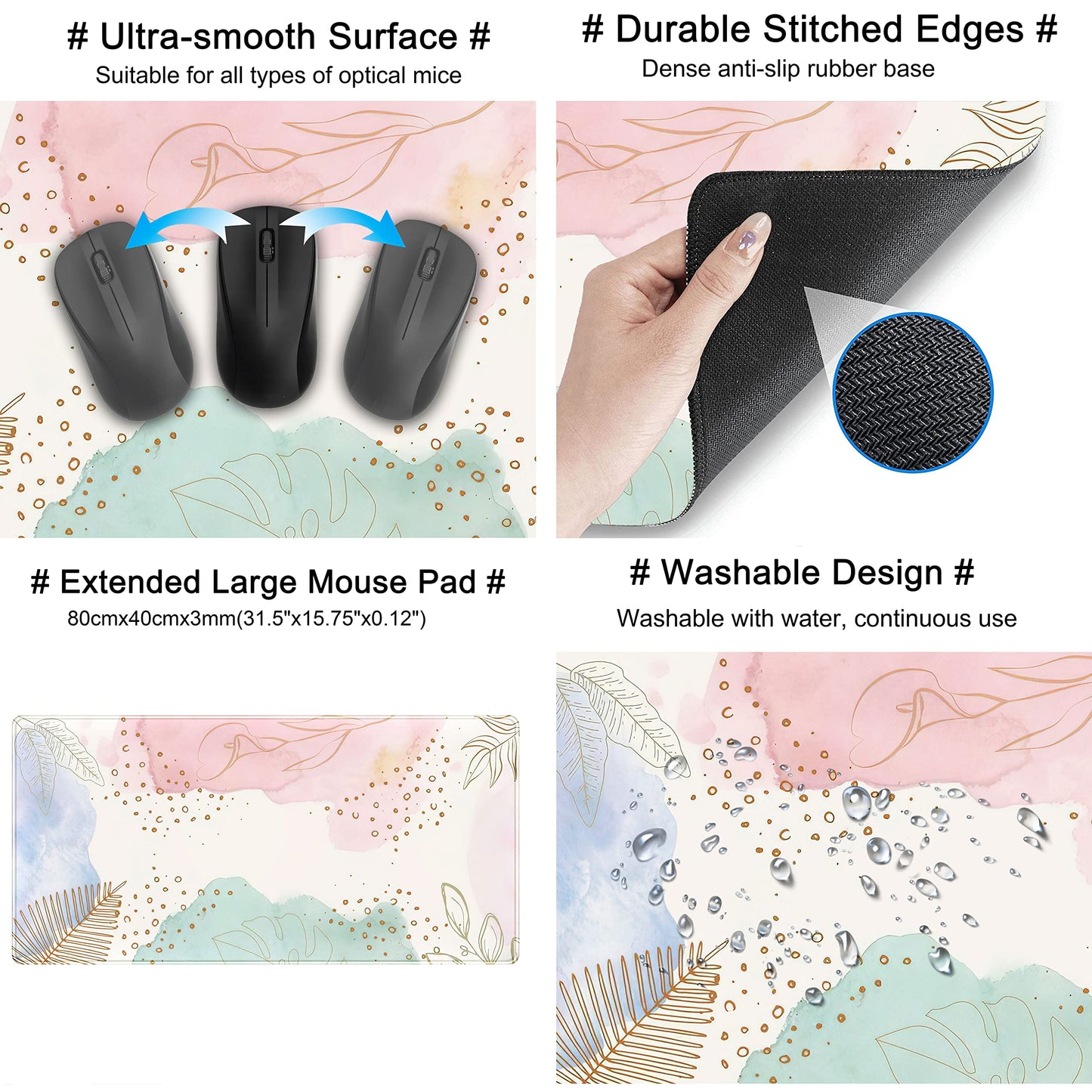 Boho Pastel Painting Mouse Pads, Abstract Mousepad XXL,Extended Mouse Pad for Keyboard & Wireless