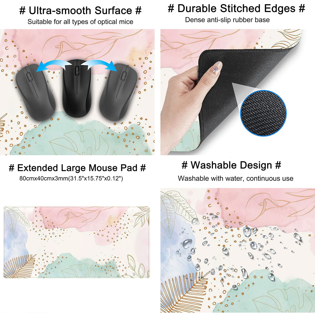 Boho Pastel Painting Mouse Pads, Abstract Mousepad XXL,Extended Mouse Pad for Keyboard & Wireless