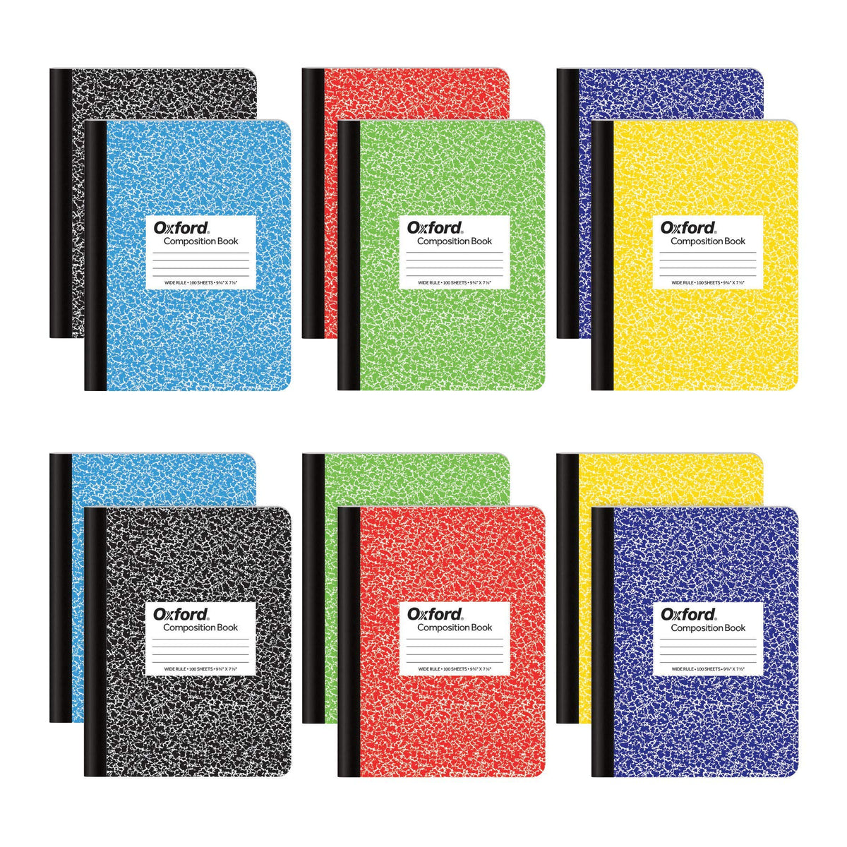Oxford Composition Notebooks, Wide Ruled Paper, 9-3/4" x 7-1/2", Assorted Marble Covers, 100