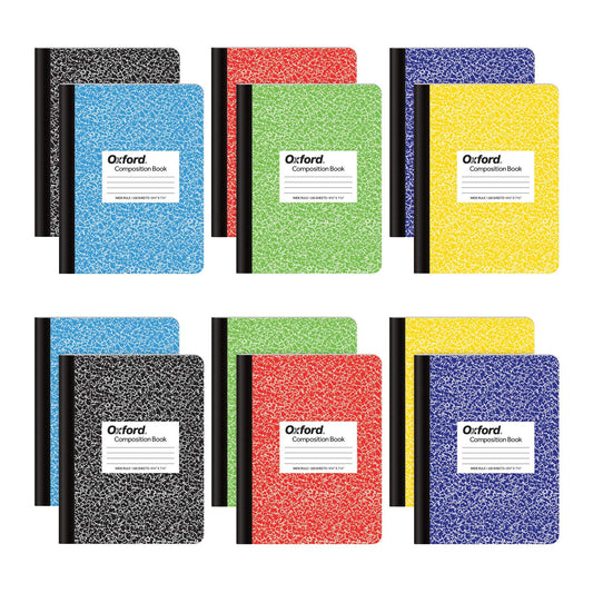 Oxford Composition Notebooks, Wide Ruled Paper, 9-3/4" x 7-1/2", Assorted Marble Covers, 100