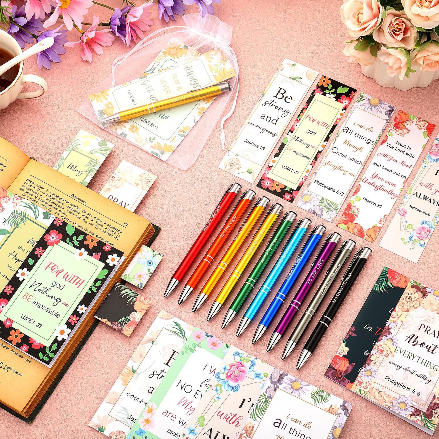 Sinmoe 120 Pcs Christian Pens Bookmarks Scripture,Bright Color,Novel