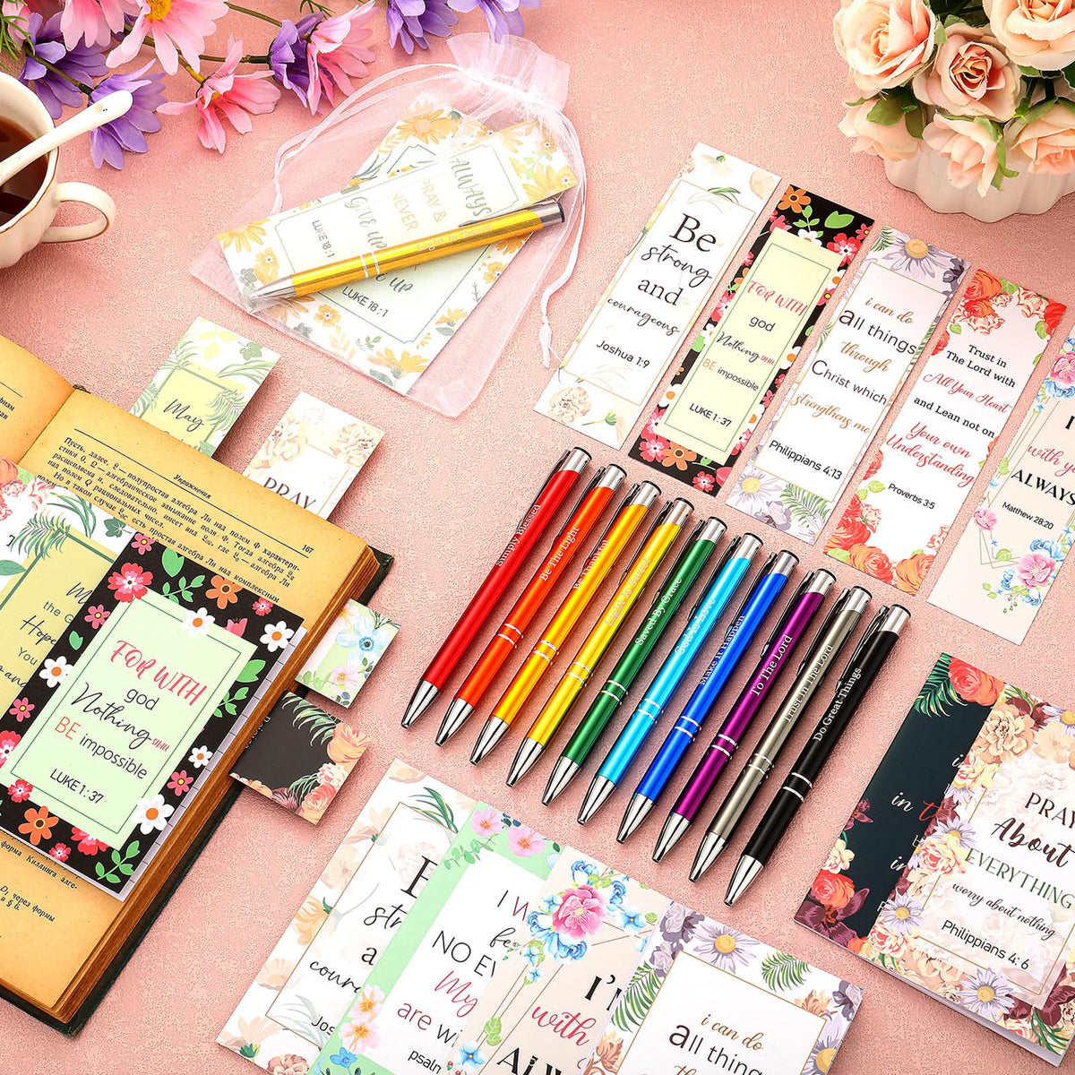 Sinmoe 120 Pcs Christian Pens Bookmarks Scripture,Bright Color,Novel