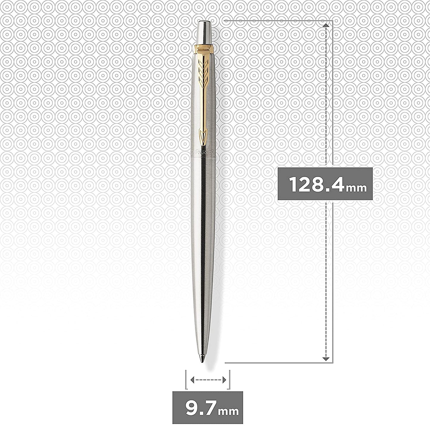 Parker Jotter Ballpoint Pen, Stainless Steel with Golden Trim, Medium Point, Blue Ink, Gift Box
