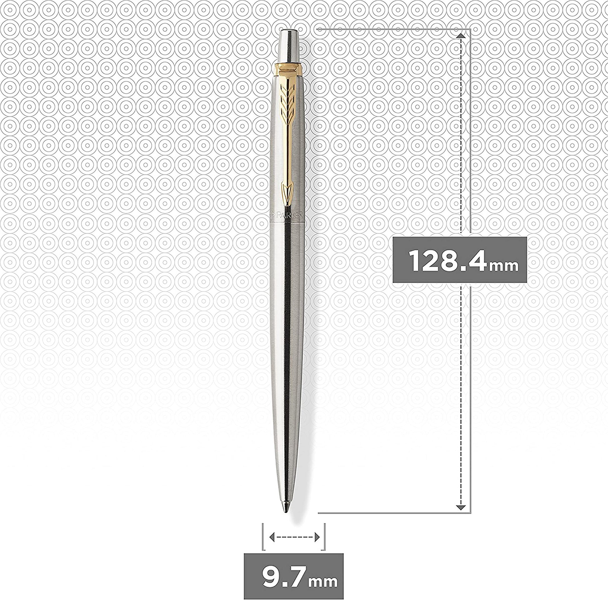 Parker Jotter Ballpoint Pen, Stainless Steel with Golden Trim, Medium Point, Blue Ink, Gift Box