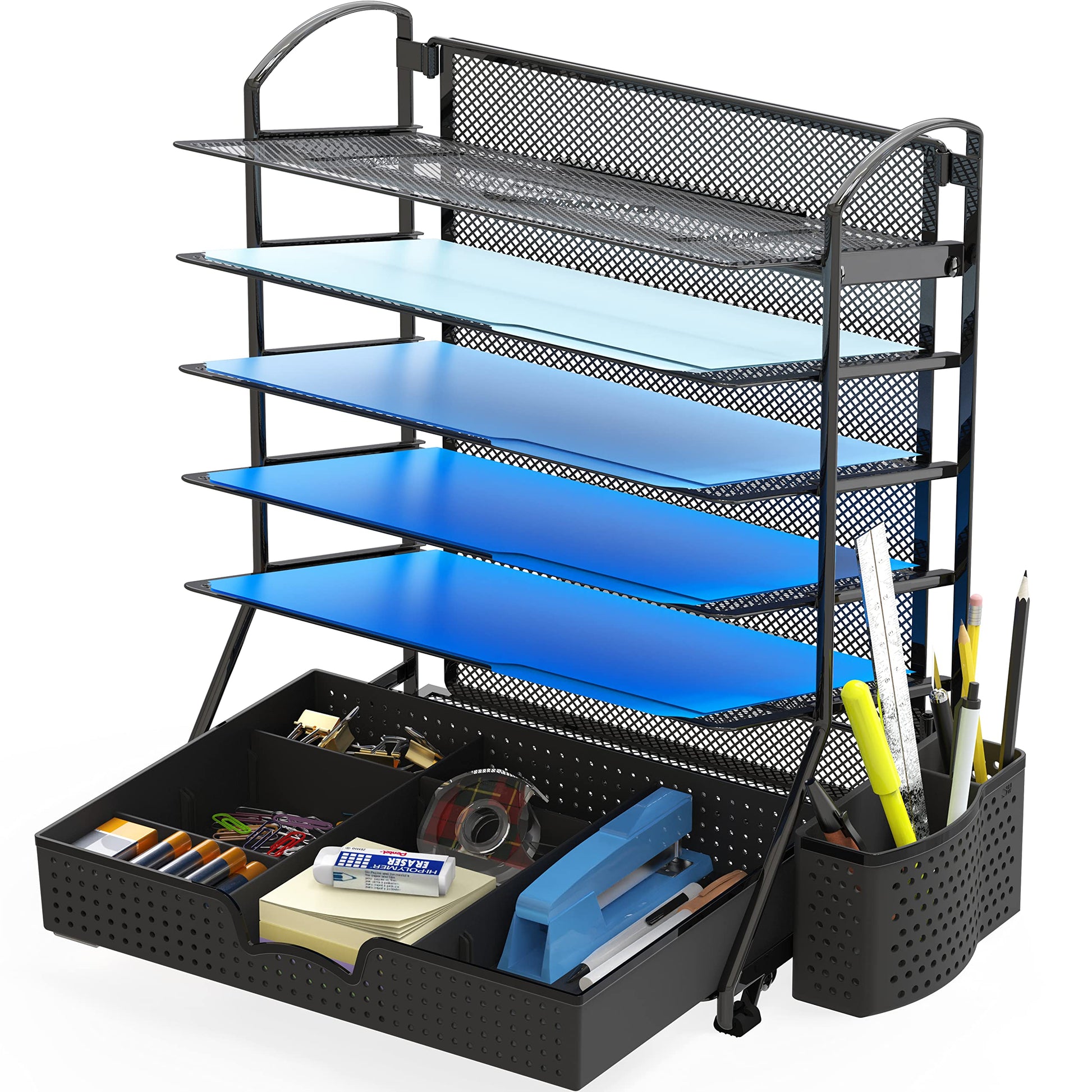 Simple Houseware 6-Tier Desk File Organizer w/Drawer & Pen Holder, Black