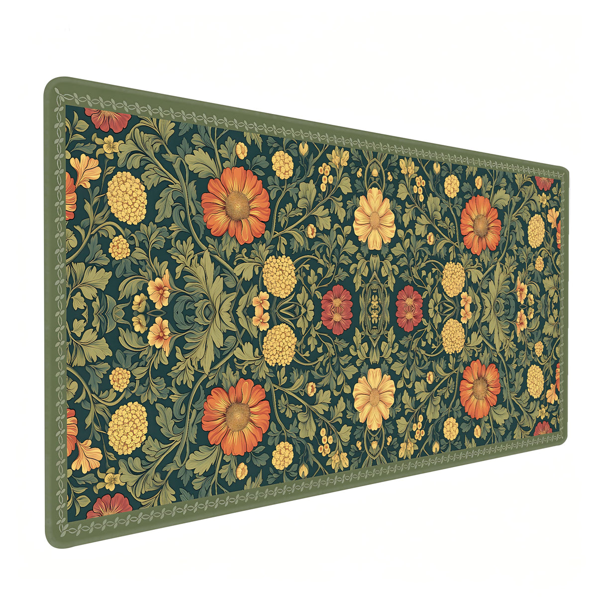 Cute Floral Aesthetic Daisy Gaming Mouse Pad, Dark Green Rug Desk Mat with Anti-Slip Base &