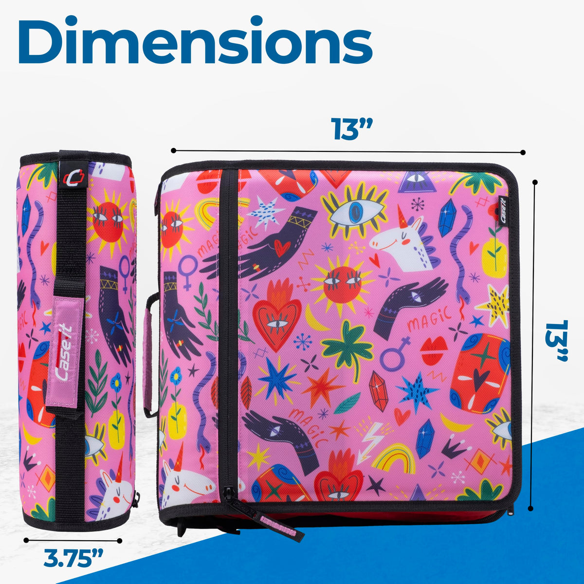 Case-it School Zipper Binder | 3" O-Rings | 600-Sheet | D-146 Unicorn Magic