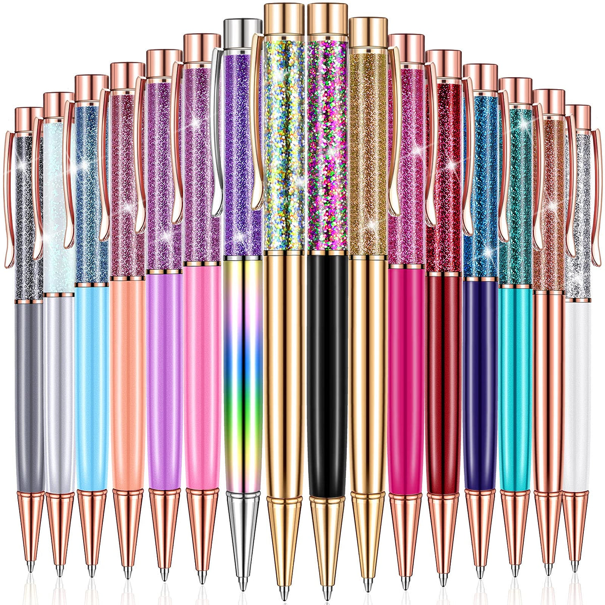 HESTYA 16 Pcs Glitter Crystal Ballpoint Pens Bulk for Women, Liquid Style