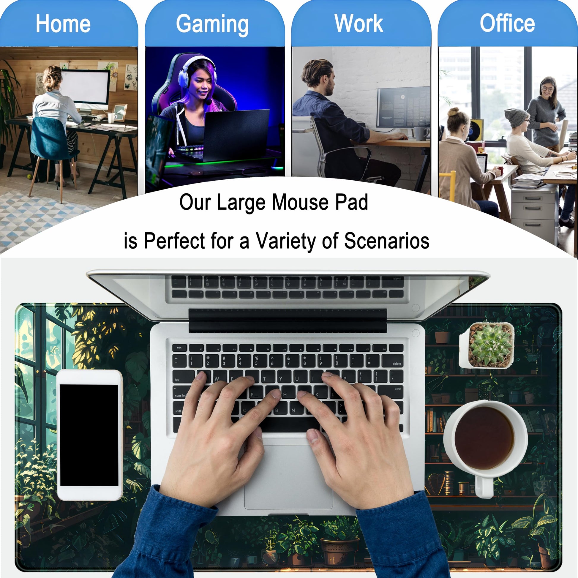 Green Plant Desk Pad Gaming Pad Extra Large Desk Mats Full Desk Mouse Pad XXL, Desktop Mat Computer