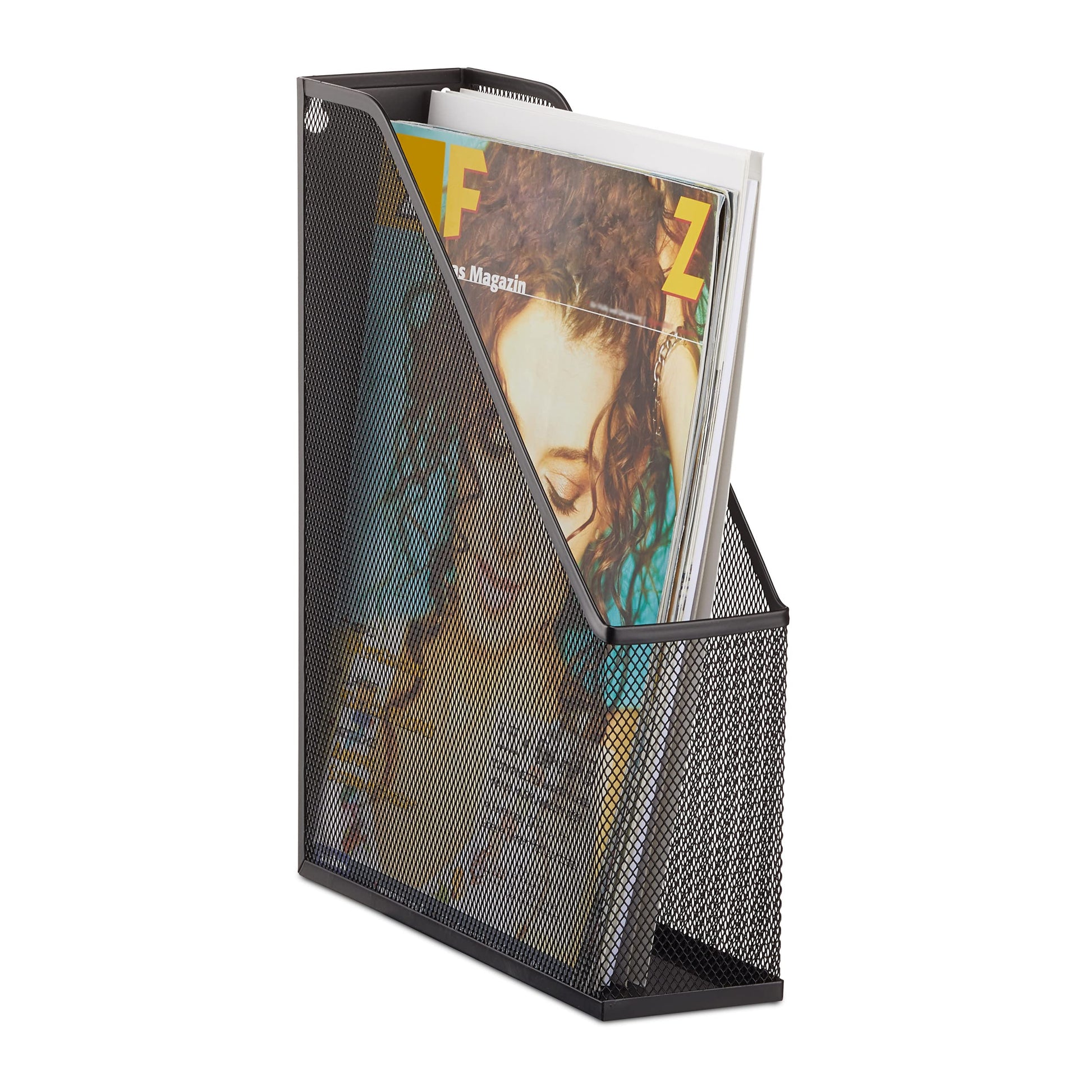 Relaxdays Stand Metal Mesh Upright Lever Arch File A4 to C4, Archive Box, Eyelets For Wall