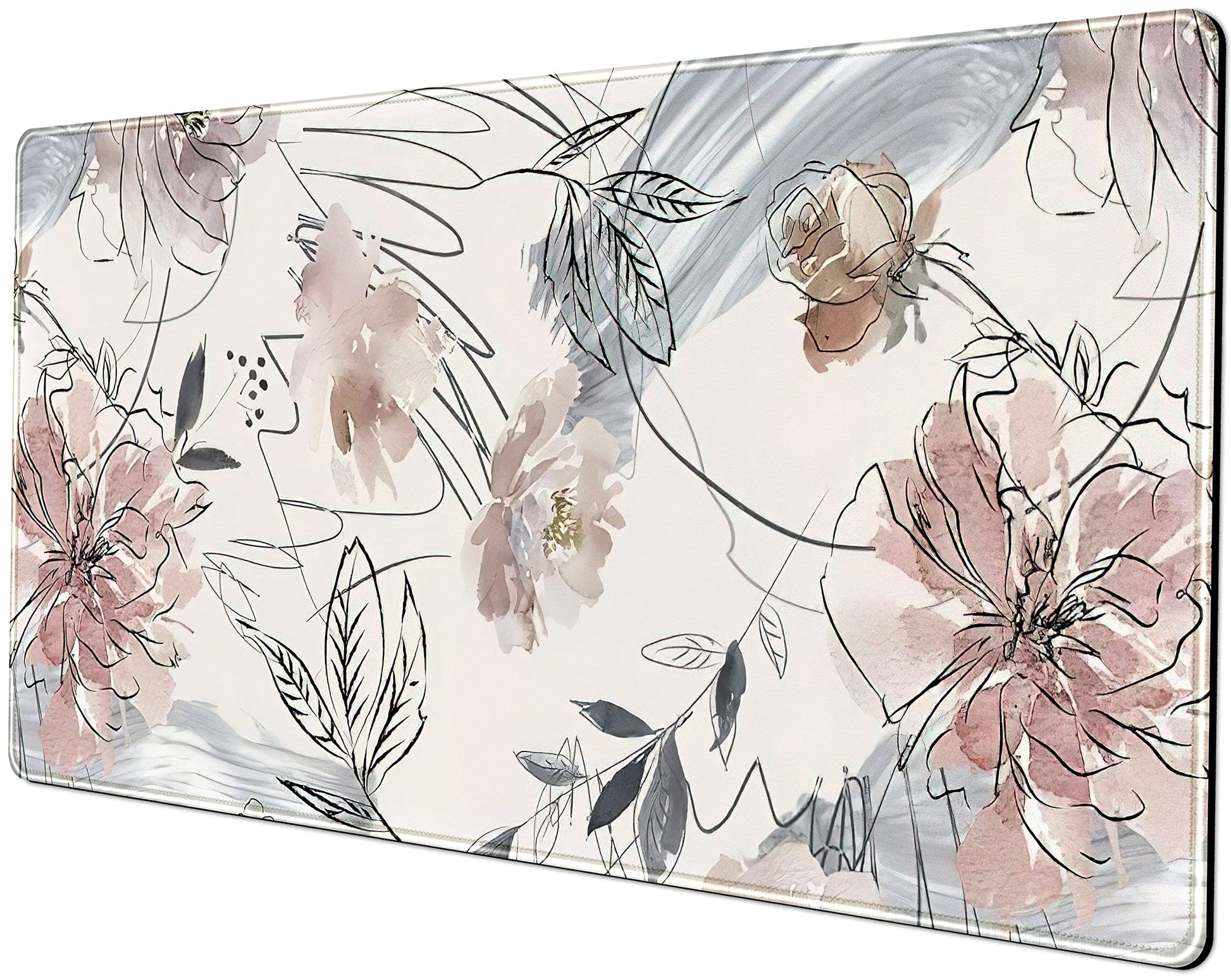 Desk Mat, Abstraction Hand Painted Flowers Extended Gaming Mouse Pad (31.5x15.75 in), Cute Large