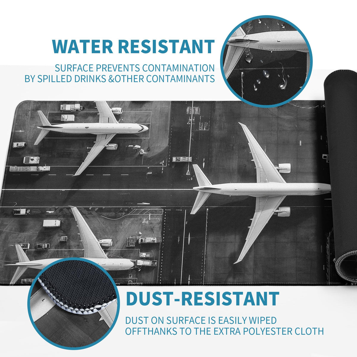 Extended Gaming Mouse Pad with Aircraft Airport Design - Large, Thick Rubber Desk Mat with