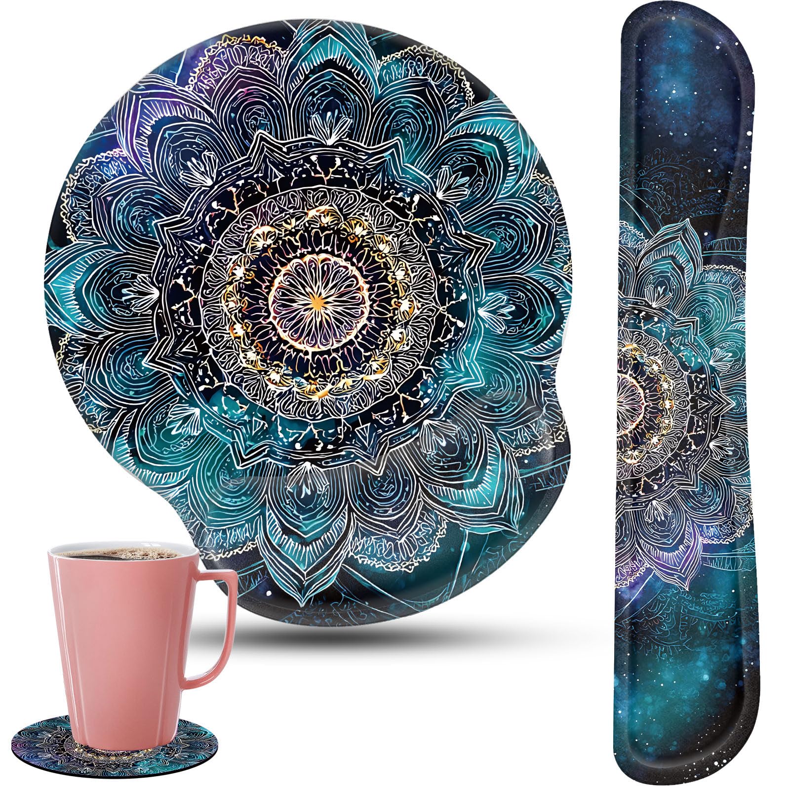 Keyboard Wrist Rest and Mouse Pad Wrist Support Set with Coasters,Ergonomic Gaming Mousepad for