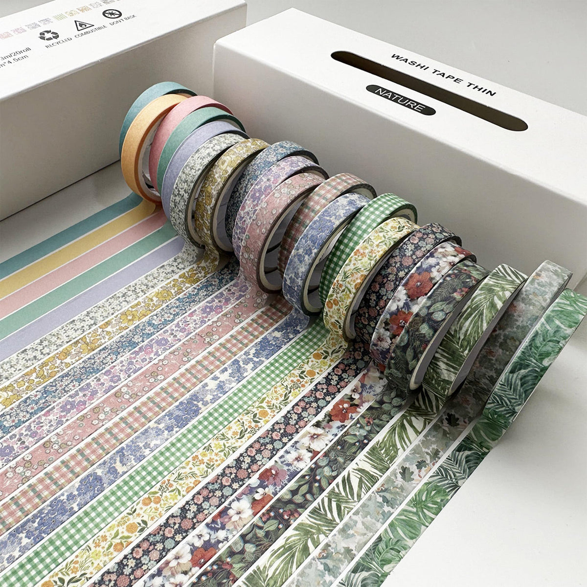 YUBX Vintage Washi Tape Set 20 Rolls Skinny Retro Decorative Antique Patterns Masking Tapes for
