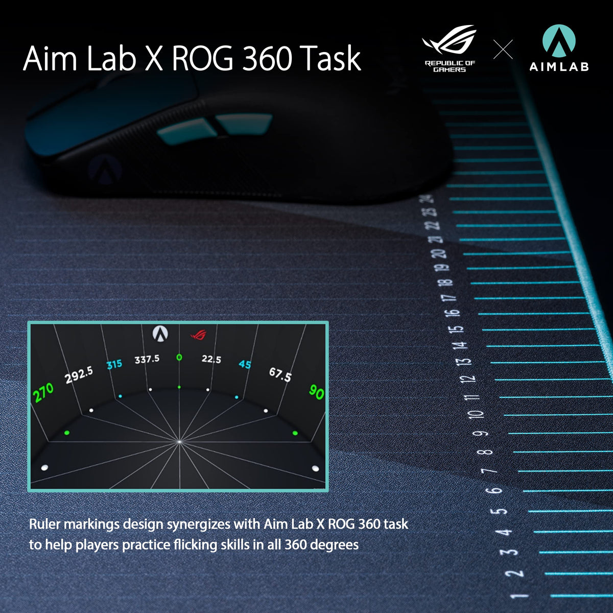 ASUS ROG Hone Ace Aim Lab Edition Gaming Mouse Pad – 19.9" x 16.5", Hybrid Cloth Surface, Aim Lab
