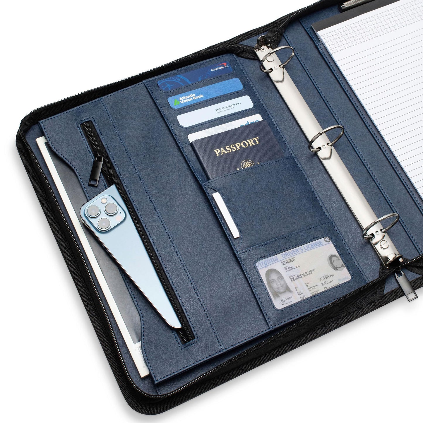 Forevermore Portfolio Binder, 1.5" Permanent 3-Ring, Vegan Leather, Blue