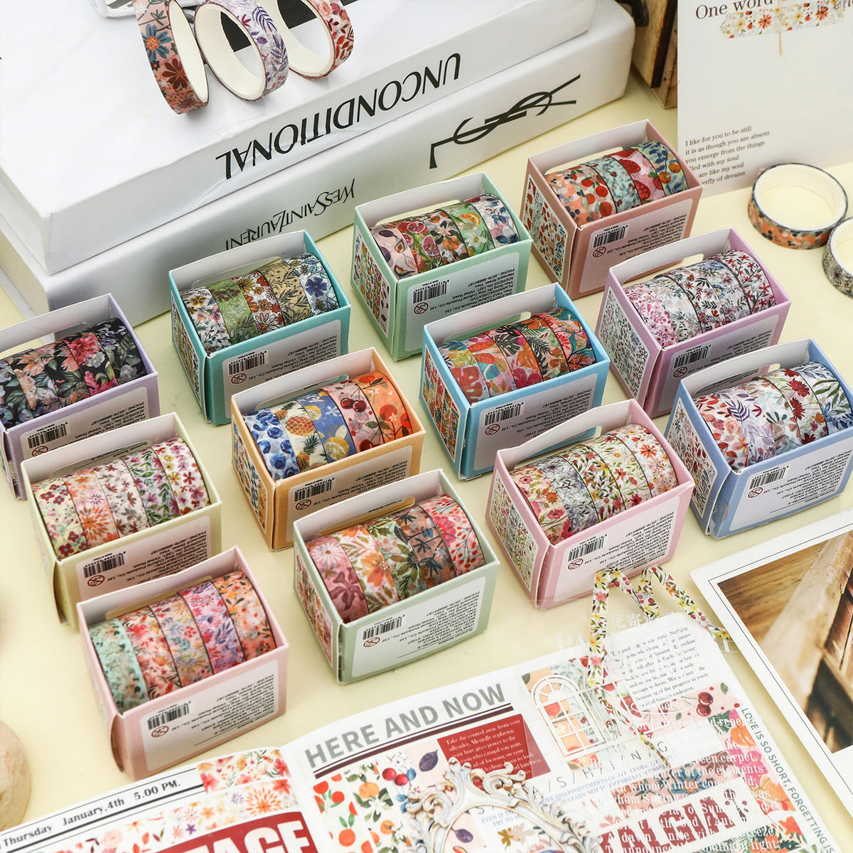 YUBX Flowers Washi Tape Set 60 Rolls Floral Patterns Decorative Skinny Blooms Masking Tapes for