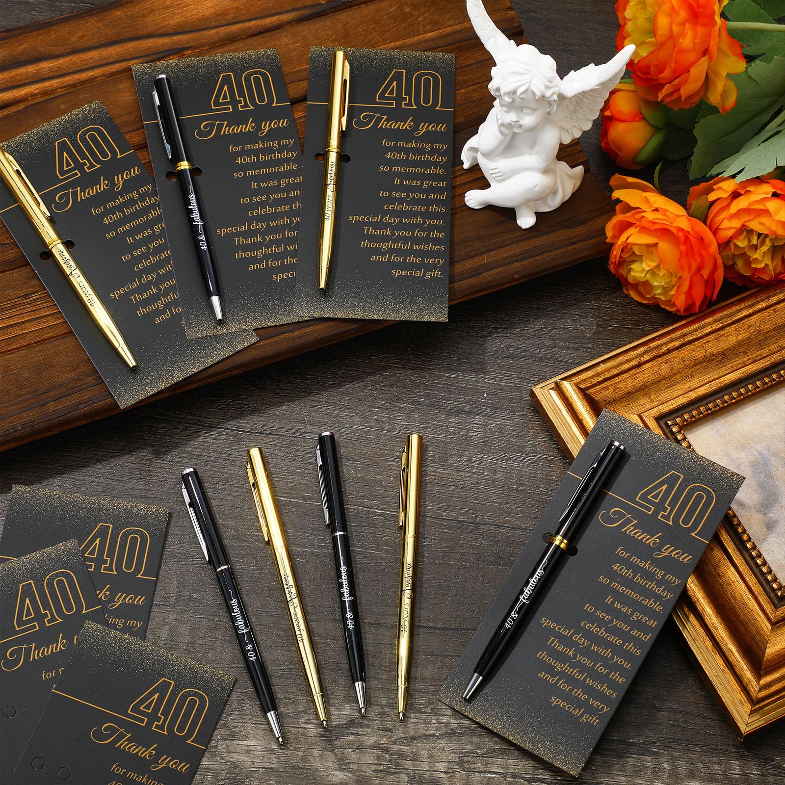 Feifeiya 40th Birthday Party Favors with Black Gold Pens Thank You Cards