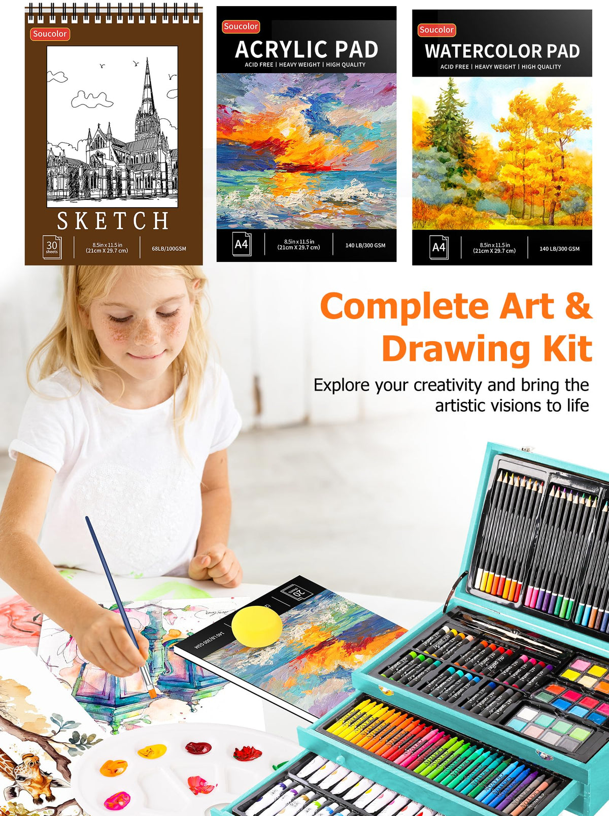 Soucolor Art Supplies, 192-Pack Deluxe Art Set Drawing Painting Supplies