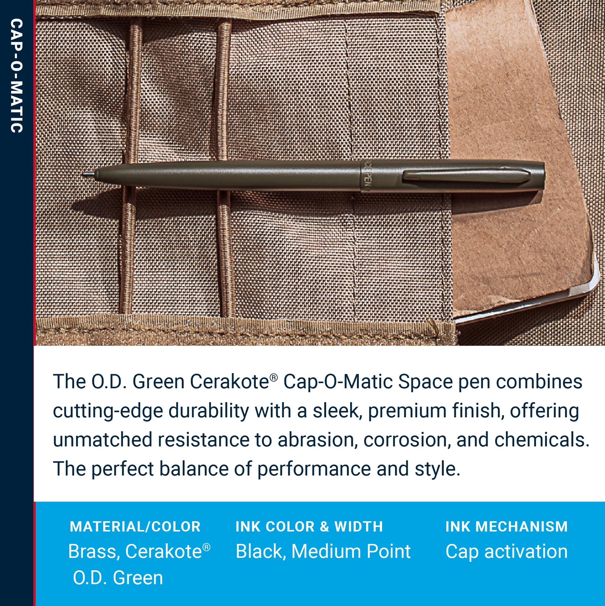 Fisher Space Pen O.D. Green Cerakote Finish Cap-O-Matic Pen, Black Ink