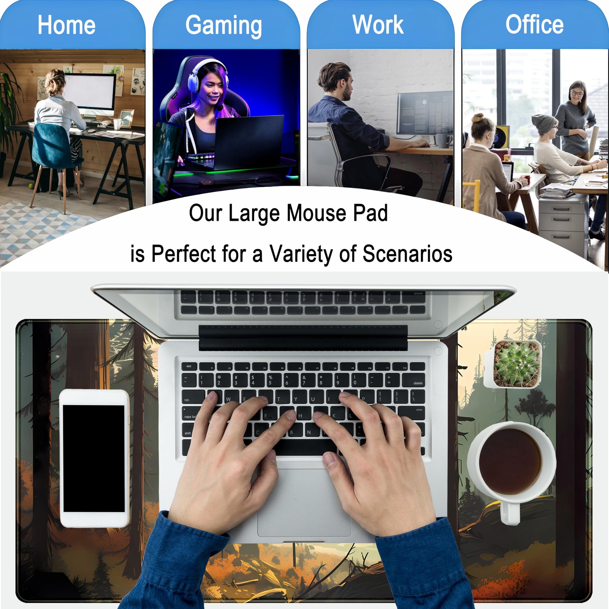 Desk Mat Gaming Desk Pad Valleys, Forest Mouse Pad XXL Extended Large Mouse and Keyboard Mat
