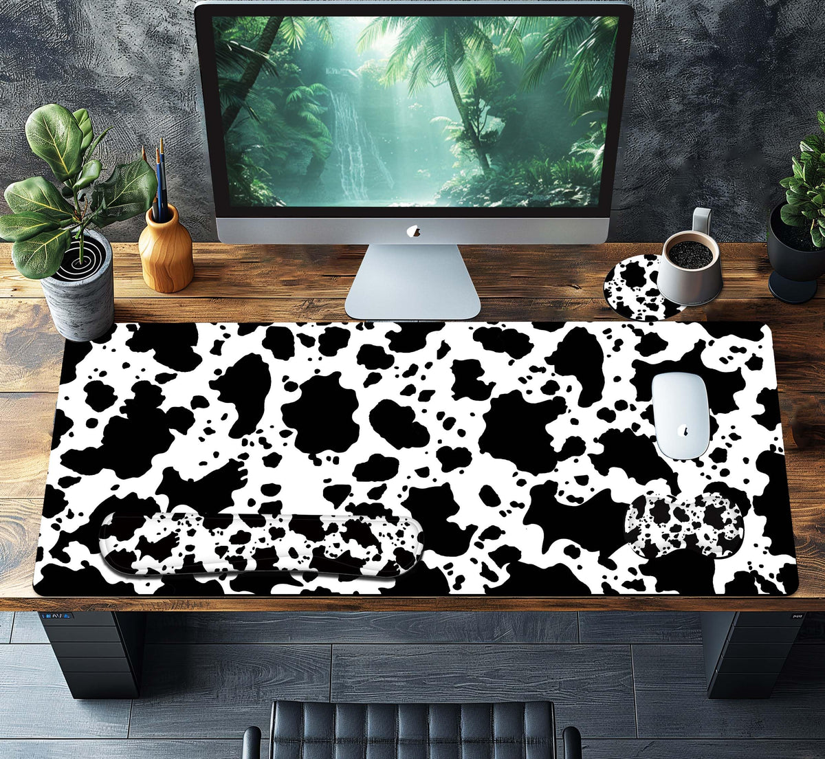 HaoSiTeck 4-Piece Extended Large Mouse Pad Set for Women Men with Cow Print Design Includes 35.4 x