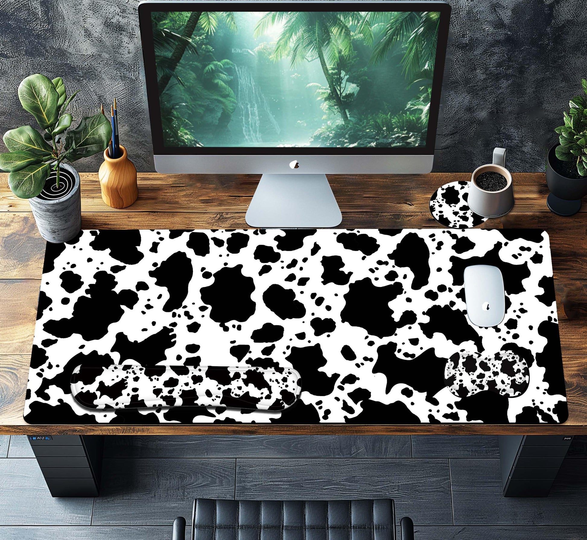 HaoSiTeck 4-Piece Extended Large Mouse Pad Set for Women Men with Cow Print Design Includes 35.4 x