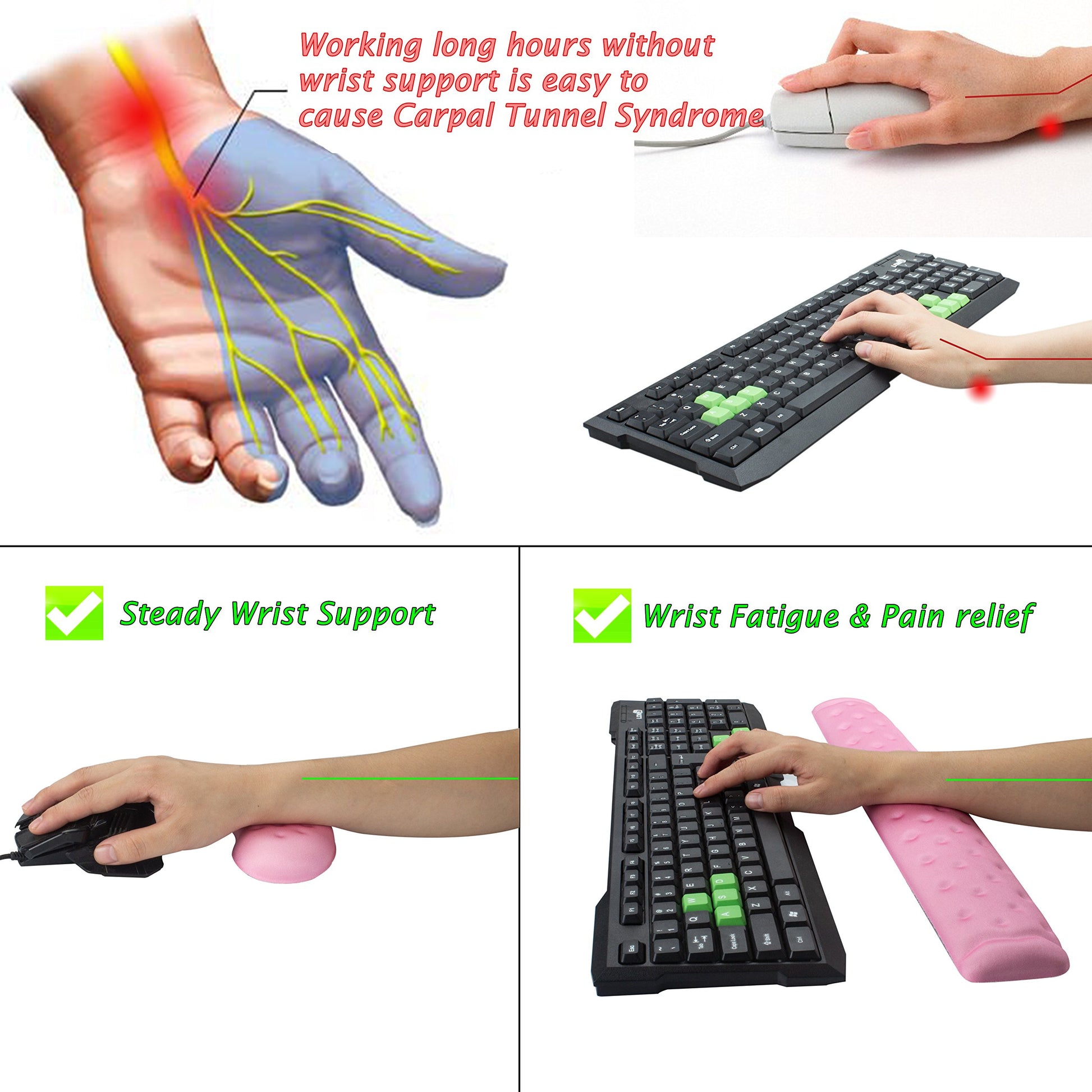 BRILA Memory Foam Mouse & Keyboard Wrist Rest Support Pad Cushion Set for Computer, Laptop, Office