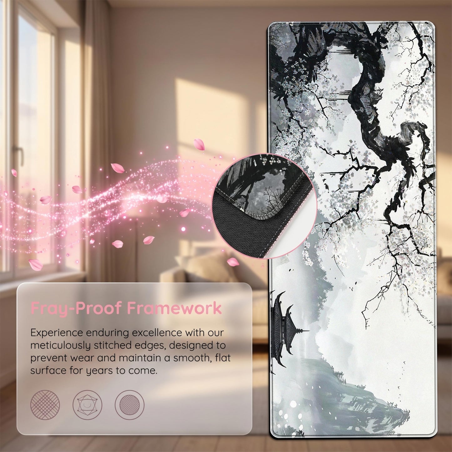 PEPYJAN Large Chinese Ink Wash Landscape Mouse Pad Desk Mat, 31.5 X 11.8 Inches, Gaming Desk Pad