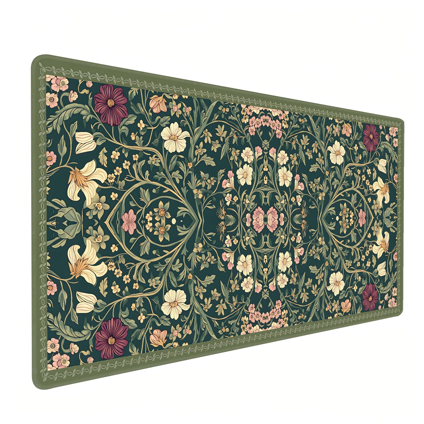 Cute Floral Aesthetic Dahlia Gaming Mouse Pad, Dark Green Rug Desk Mat with Anti-Slip Base &