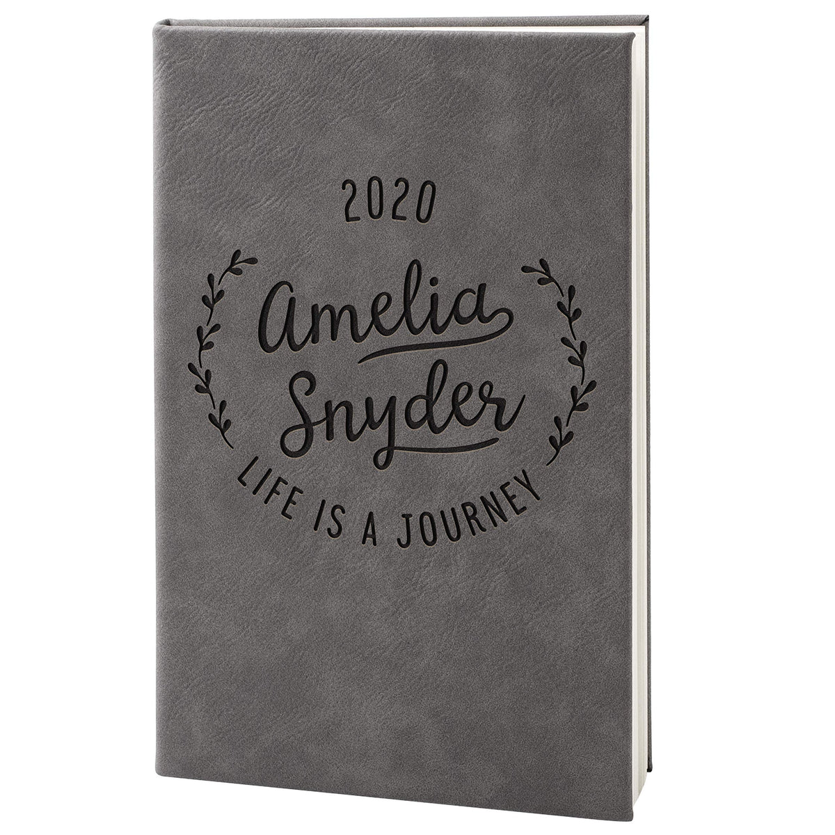 Personalized Leather Journal, Gray, Lined Pages - Notebook for Women, Men, Traveler - Customized